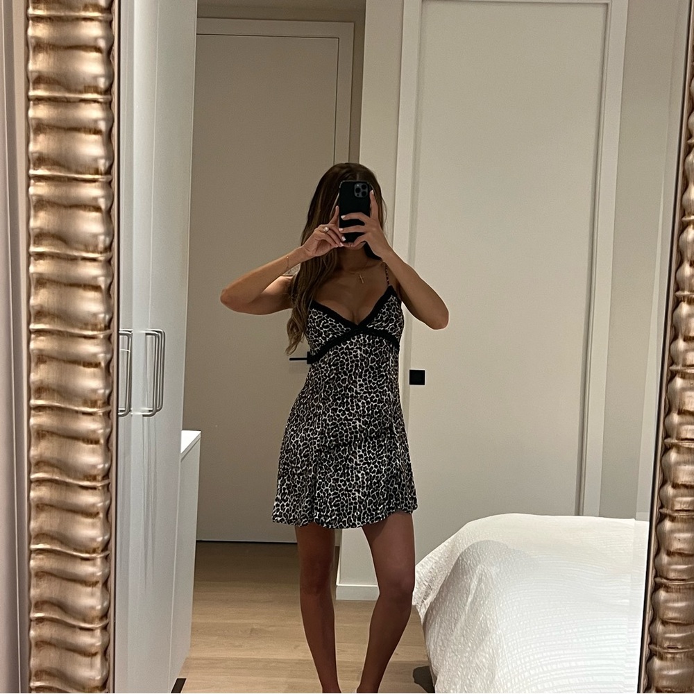 Motel Rocks Leopard Cheetah Animal Print Mini Dress with Lace Trim